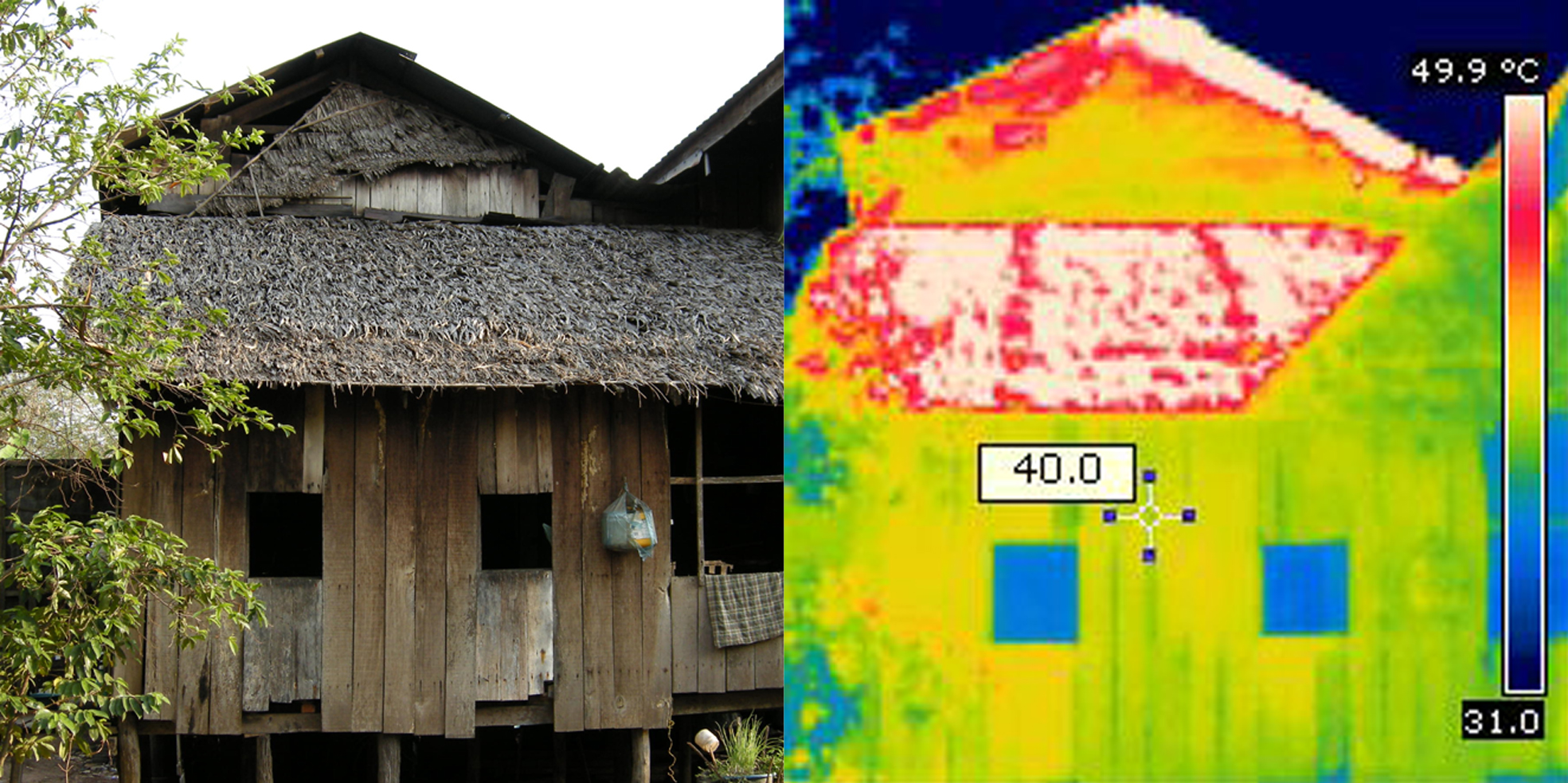 Gebäude mit sichtbarer Thermografie-Darstellung zur Einordnung von Wärmeverlusten